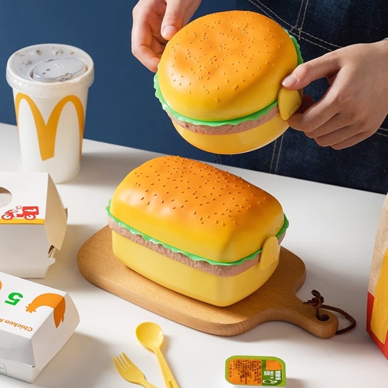Bento Box Two Tier - Hamburger Lunch Box Double Tier Cute